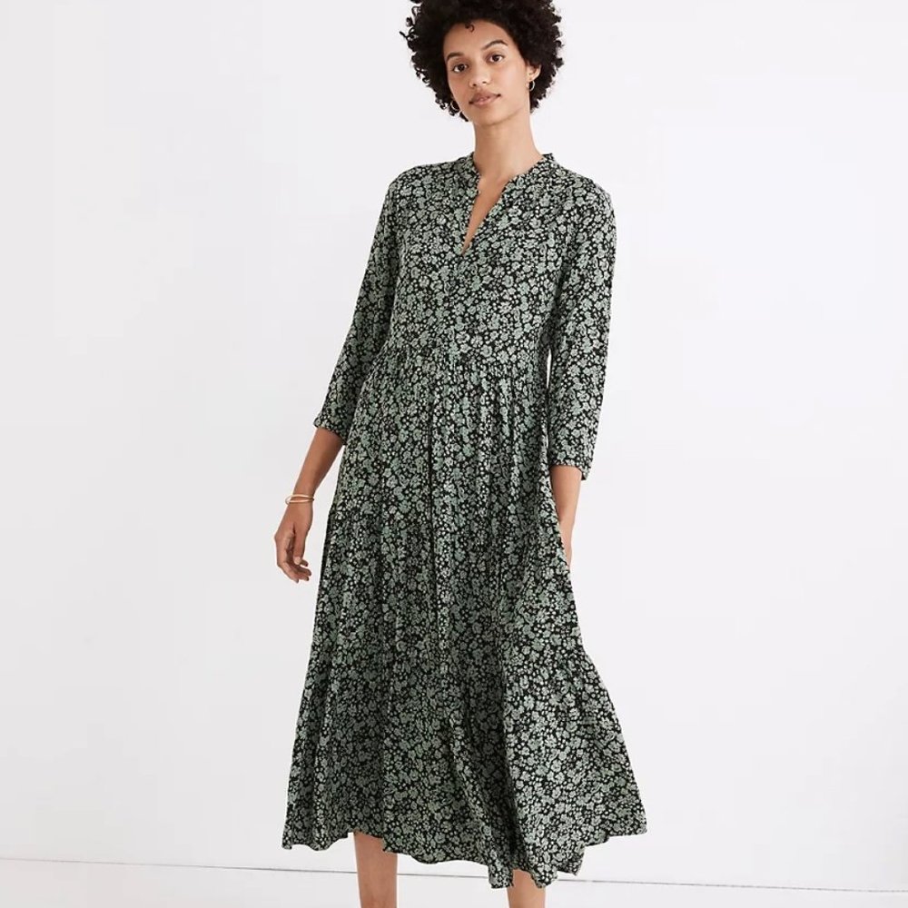Madewell Button-Front Tiered Midi Dress in Fleur Field XS